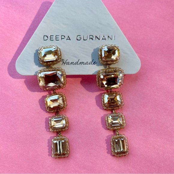 Deepa Gurnani Linear Crystal Drop Earrings Gold NWT - Picture 3 of 8